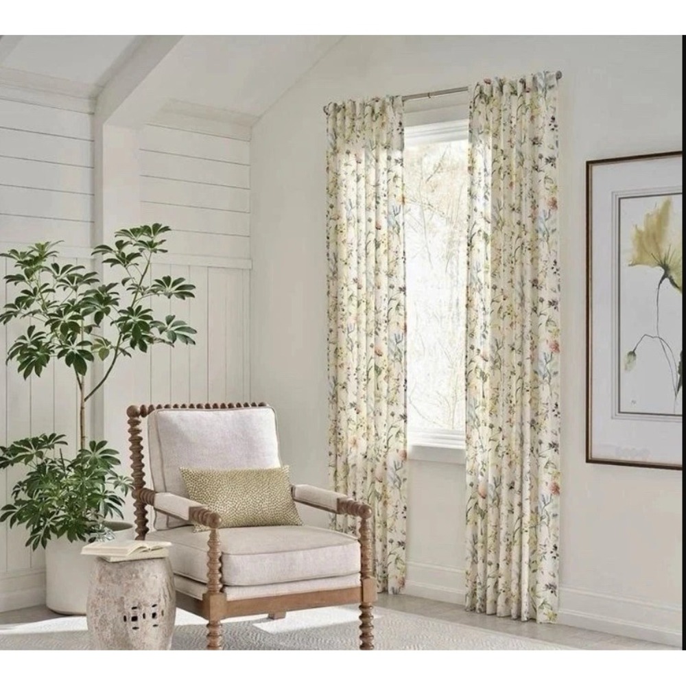 Allen + Roth Sommers Floral Curtain Panels 50x84 (Set of 2) Cream Cotton Linen
